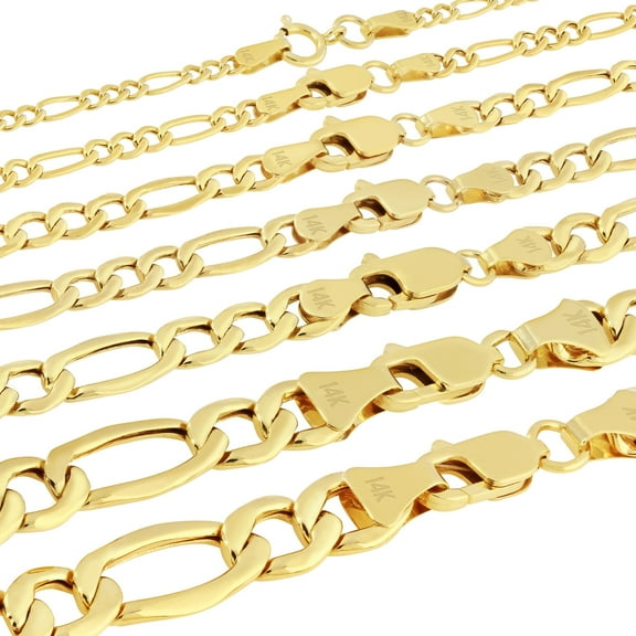 Nuragold 14K Real Yellow Gold Figaro Link Chain Necklace 16"-30" (2mm-7.5mm) Italian Jewelry for Men & Women
