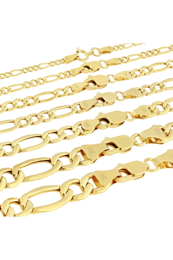 14K Real Yellow Gold Figaro Link Chain Necklace 16"-30" (2mm-7.5mm) Italian Jewelry for Men & Women