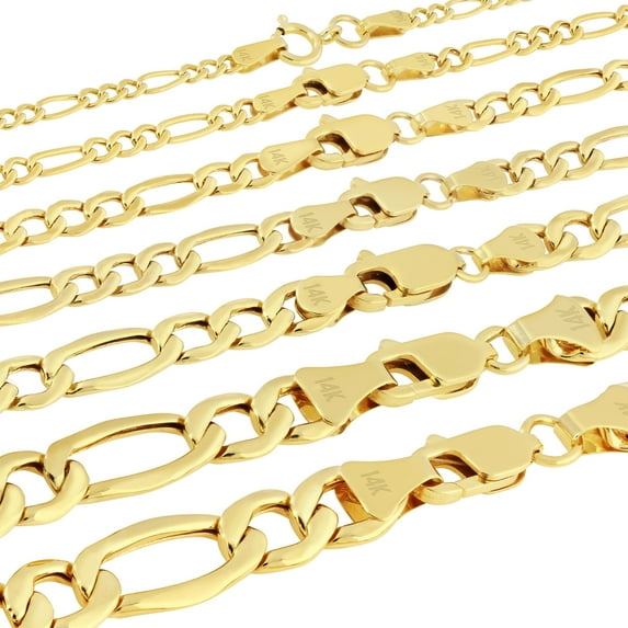 Nuragold 14K Real Yellow Gold Figaro Link Chain Necklace 16"-30" (2mm-7.5mm) Italian Jewelry for Men & Women