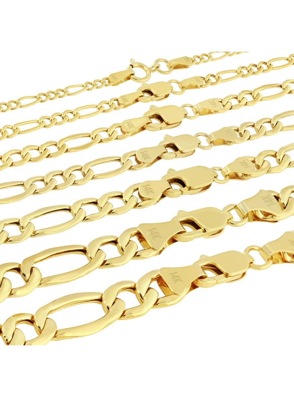 14K Real Yellow Gold Figaro Link Chain Necklace 16"-30" (2mm-7.5mm) Italian Jewelry for Men & Women