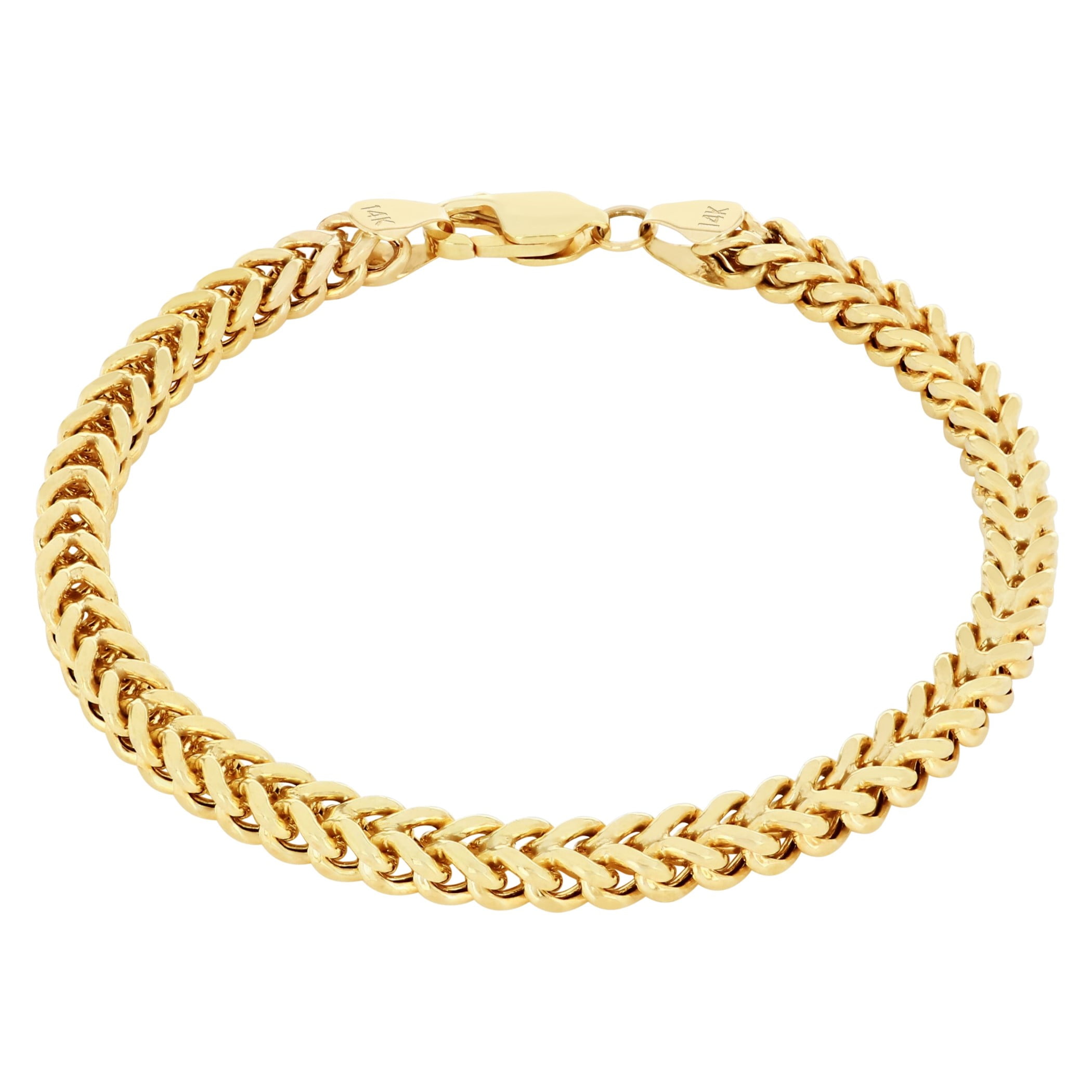 Nuragold 14K Real Yellow Gold Franco Square Chain Wheat Bracelet 7"-9" (1.5mm-5mm) Italian Jewelry for Men & Women