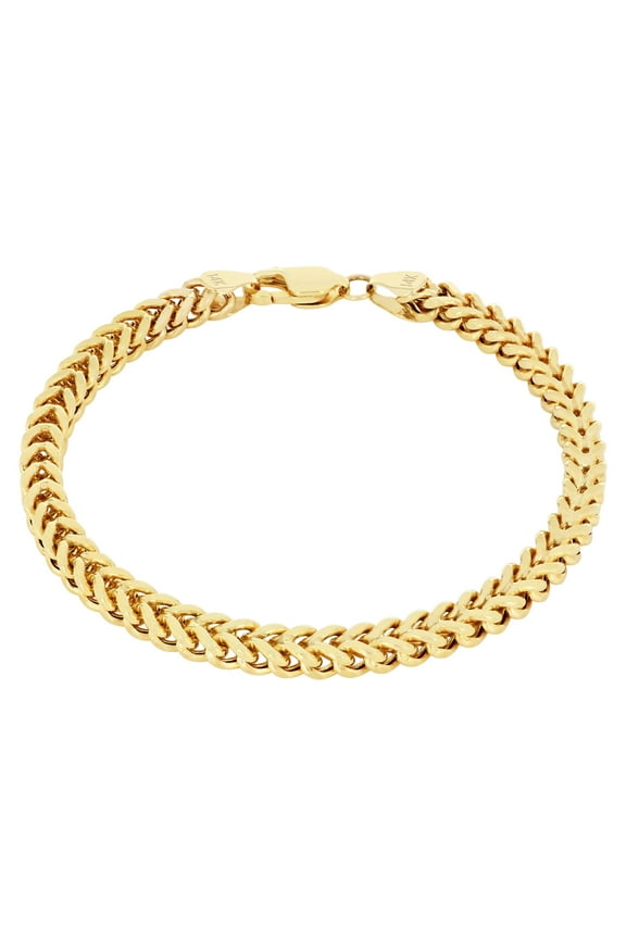 14K Real Yellow Gold Franco Square Chain Wheat Bracelet 7"-9" (1.5mm-5mm) Italian Jewelry for Men & Women