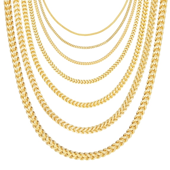 Nuragold 14K Real Yellow Gold Franco Square Chain Wheat Necklace 16"-30" (1.5mm-5mm) Italian Jewelry for Men & Women