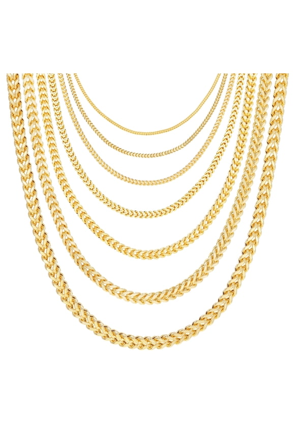 14K Real Yellow Gold Franco Square Chain Wheat Necklace 16"-30" (1.5mm-5mm) Italian Jewelry for Men & Women