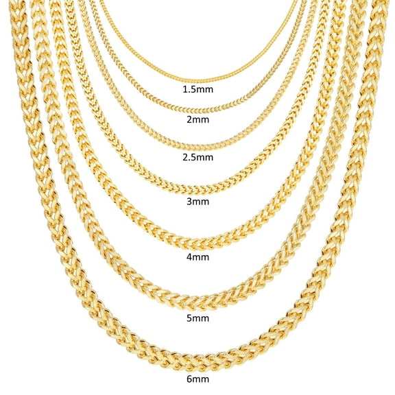 Nuragold 14K Real Yellow Gold Franco Square Chain Wheat Necklace 16"-30" (1.5mm-5mm) Italian Jewelry for Men & Women