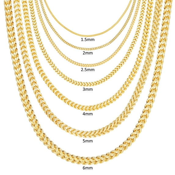 Nuragold 14K Real Yellow Gold Franco Square Chain Wheat Necklace 16"-30" (1.5mm-5mm) Italian Jewelry for Men & Women