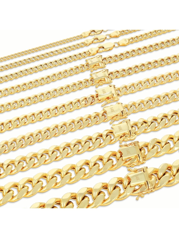 14K Real Yellow Gold Miami Cuban Lightweight Link Chain Necklace 16"-30" (3mm-12.6mm) Italian Jewelry for Men & Women