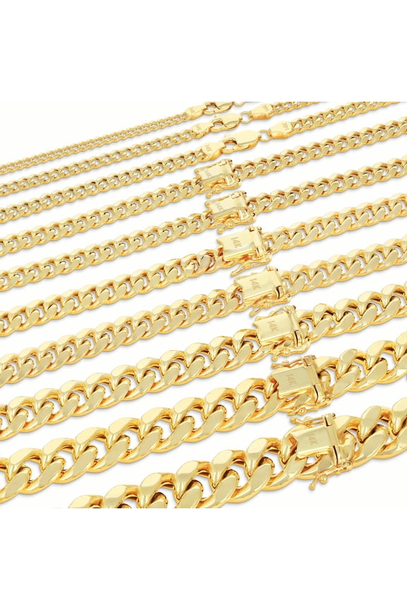 14K Real Yellow Gold Miami Cuban Lightweight Link Chain Necklace 16"-30" (3mm-12.6mm) Italian Jewelry for Men & Women