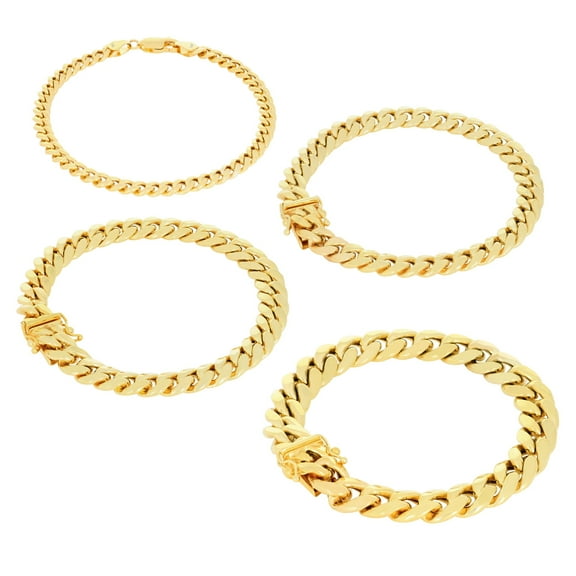 Nuragold 14K Real Yellow Gold Miami Cuban Link Chain Bracelet 7"-9" (3mm-12.5mm) Italian Jewelry for Men & Women