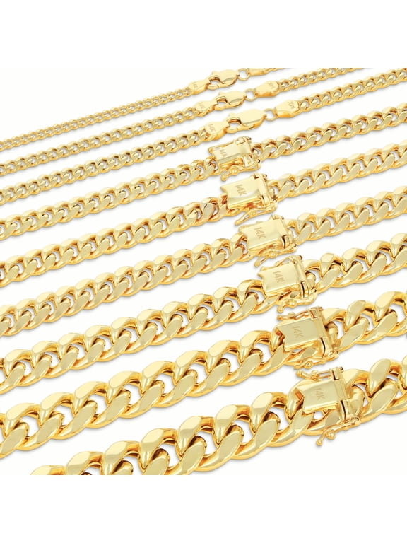 14K Real Yellow Gold Miami Cuban Link Chain Necklace 16"-30" (3mm-12.5mm) Italian Jewelry for Men & Women