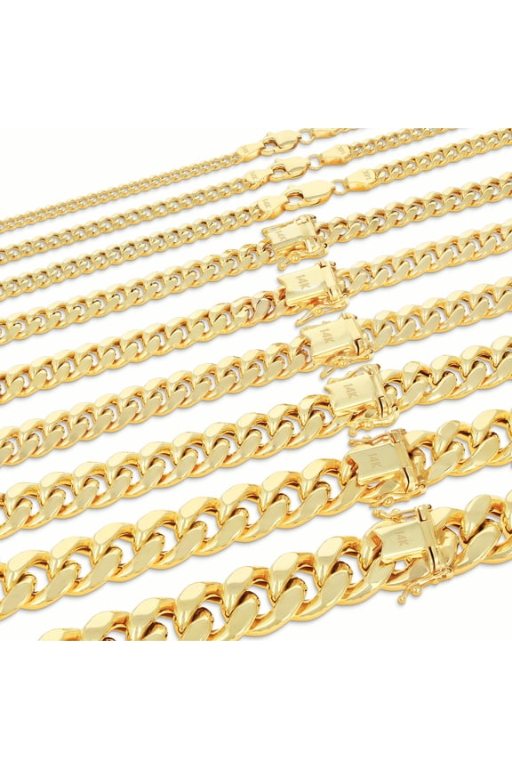 14K Real Yellow Gold Miami Cuban Link Chain Necklace 16"-30" (3mm-12.5mm) Italian Jewelry for Men & Women