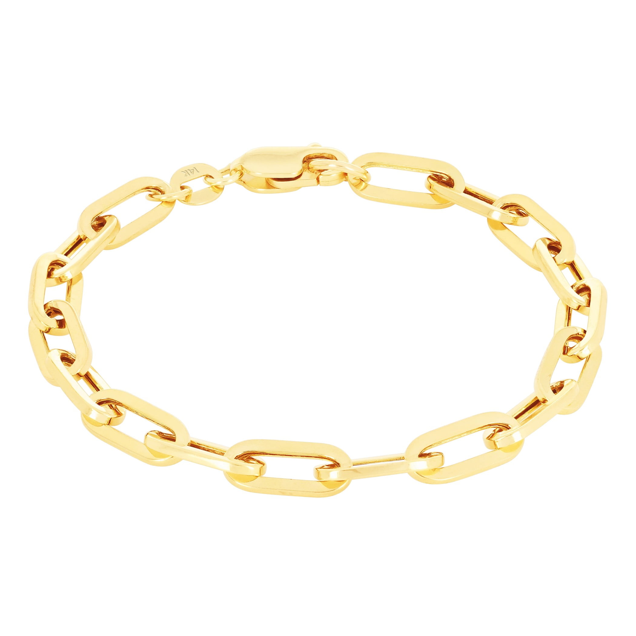 Nuragold 14K Real Yellow Gold Paperclip Chain Elongated Cable Link Bracelet 7"-8" (2mm-7mm) Italian Jewelry for Men & Women