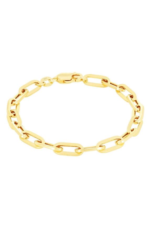 14K Real Yellow Gold Paperclip Chain Elongated Cable Link Bracelet 7"-8" (2mm-7mm) Italian Jewelry for Men & Women