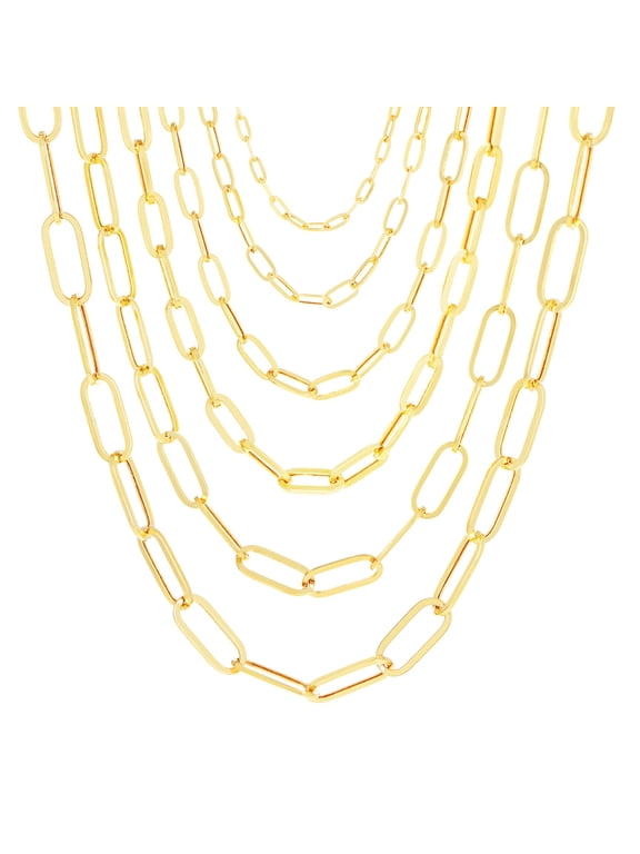 14K Real Yellow Gold Paperclip Chain Elongated Cable Link Necklace 16"-24" (2mm-7mm) Italian Jewelry for Men & Women
