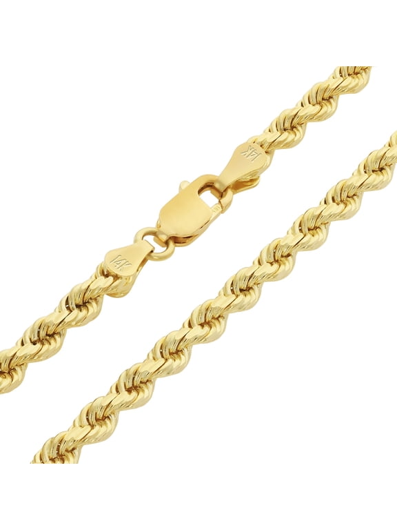 14K Real Yellow Gold Rope Chain Diamond Cut Necklace 16"