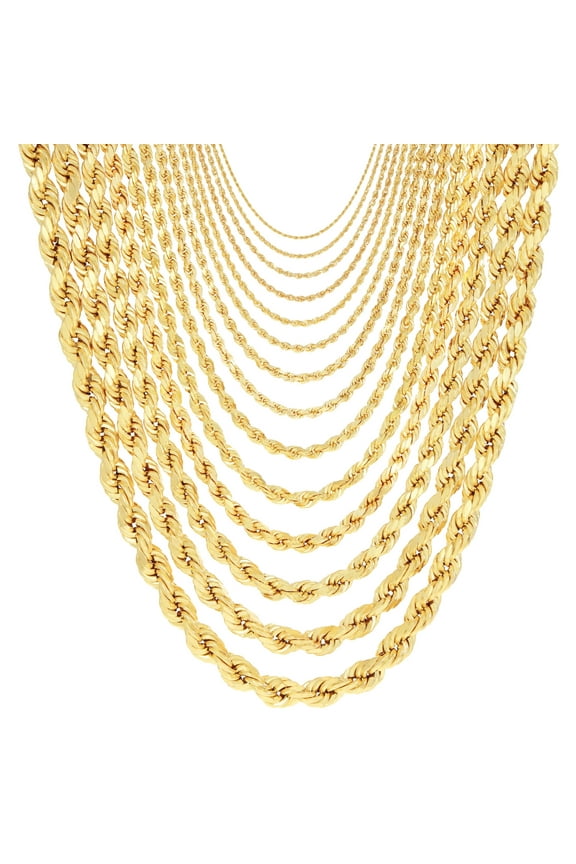 14K Real Yellow Gold Rope Diamond Cut Chain Necklace 16"-30" (1.5mm-10mm) Italian Jewelry for Men & Women