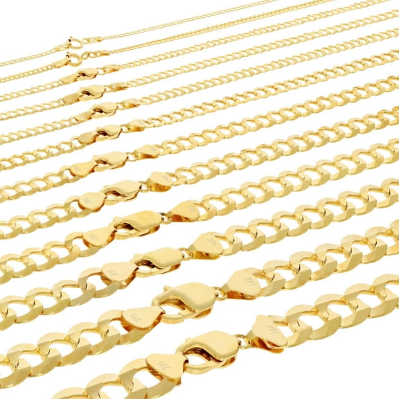 Nuragold 14K Real Yellow Gold Solid Cuban Curb Link Chain Necklace 16"-30" (1.5mm-12mm) Italian Jewelry for Men & Women