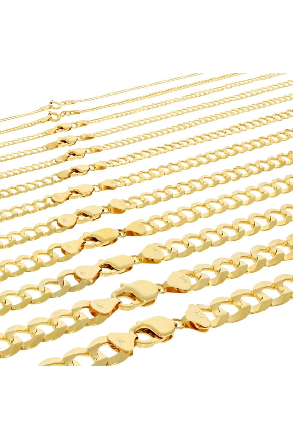 14K Real Yellow Gold Solid Cuban Curb Link Chain Necklace 16"-30" (1.5mm-12mm) Italian Jewelry for Men & Women