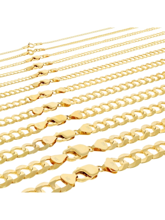14K Real Yellow Gold Solid Cuban Curb Link Chain Necklace 16"-30" (1.5mm-12mm) Italian Jewelry for Men & Women