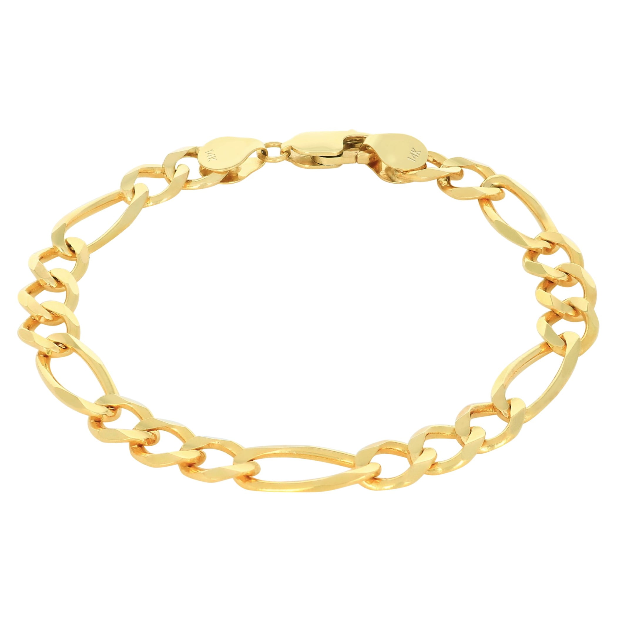Nuragold 14K Real Yellow Gold Solid Figaro Link Chain Bracelet 7"-9" (2.25mm-9.5mm) Italian Jewelry for Men & Women