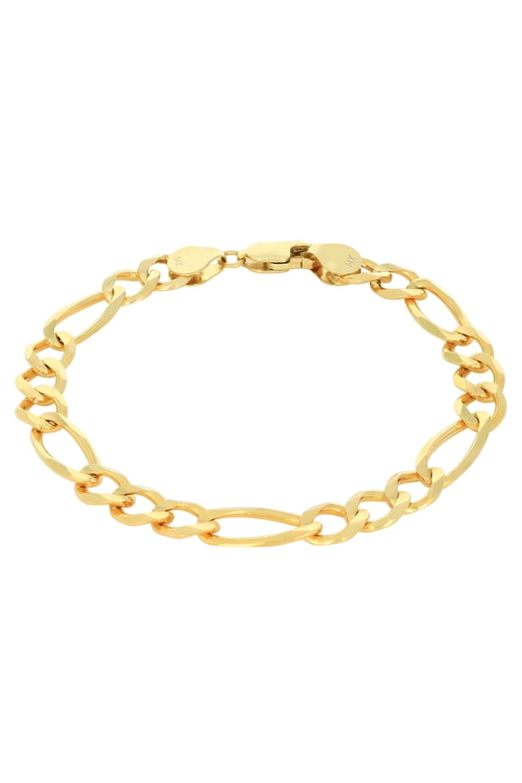 14K Real Yellow Gold Solid Figaro Link Chain Bracelet 7"-9" (2.25mm-9.5mm) Italian Jewelry for Men & Women