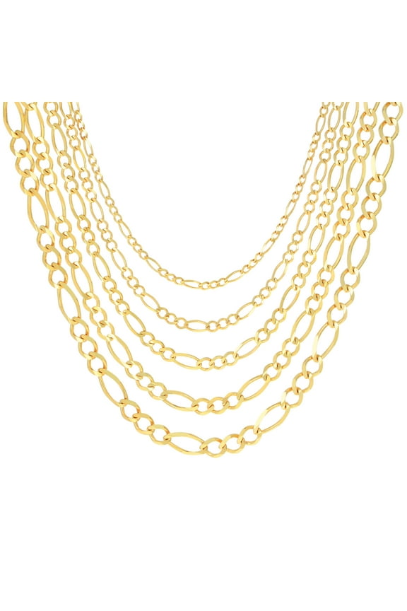 14K Real Yellow Gold Solid Figaro Link Chain Necklace 16"-30" (1.2mm-9.5mm) Italian Jewelry for Men & Women