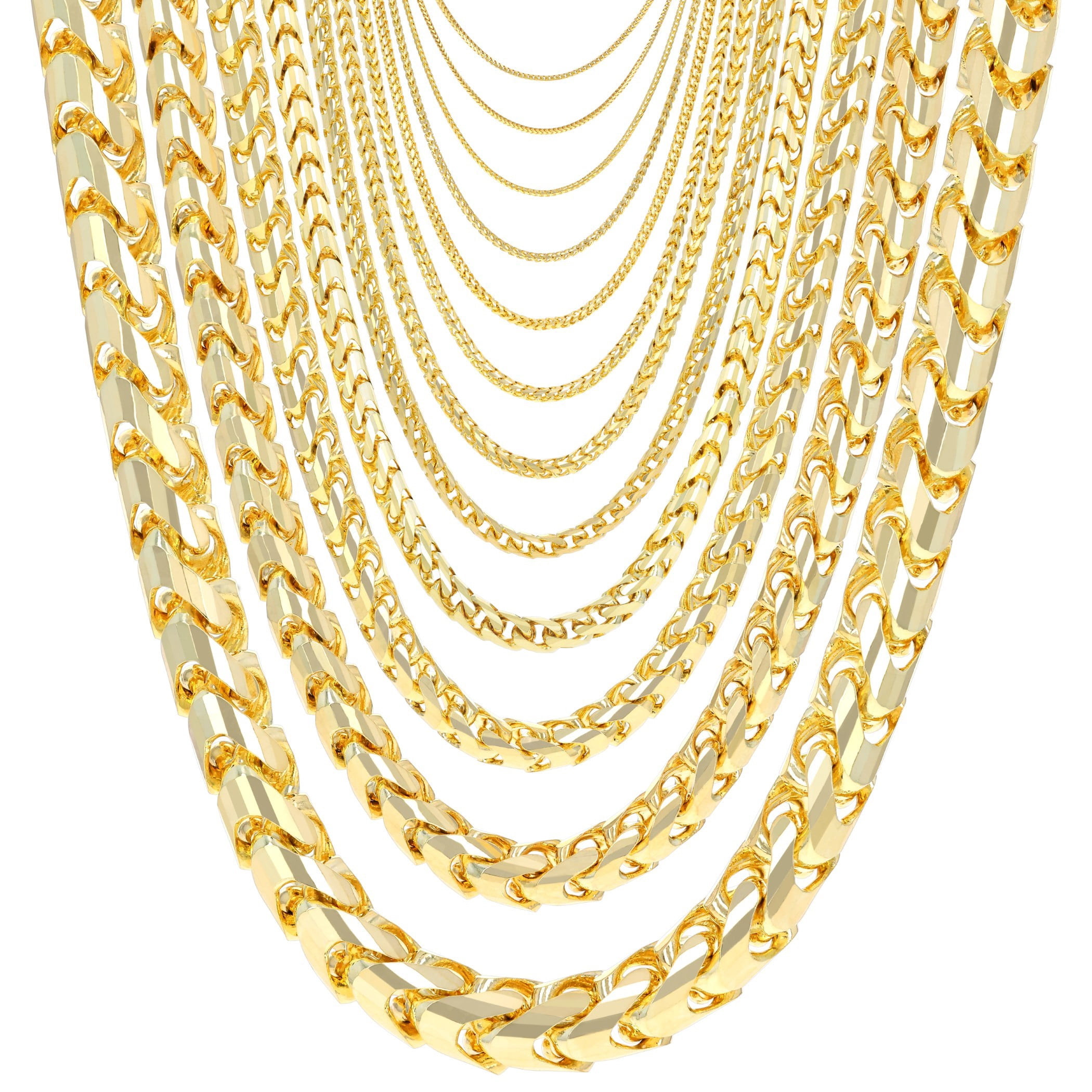 Nuragold 14K Real Yellow Gold Solid Franco Diamond Cut Chain Necklace 16"-30" (0.6mm-6mm) Italian Jewelry for Men & Women