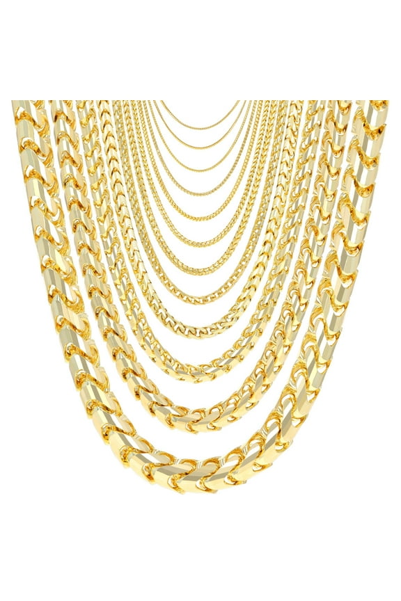 14K Real Yellow Gold Solid Franco Diamond Cut Chain Necklace 16"-30" (0.6mm-6mm) Italian Jewelry for Men & Women