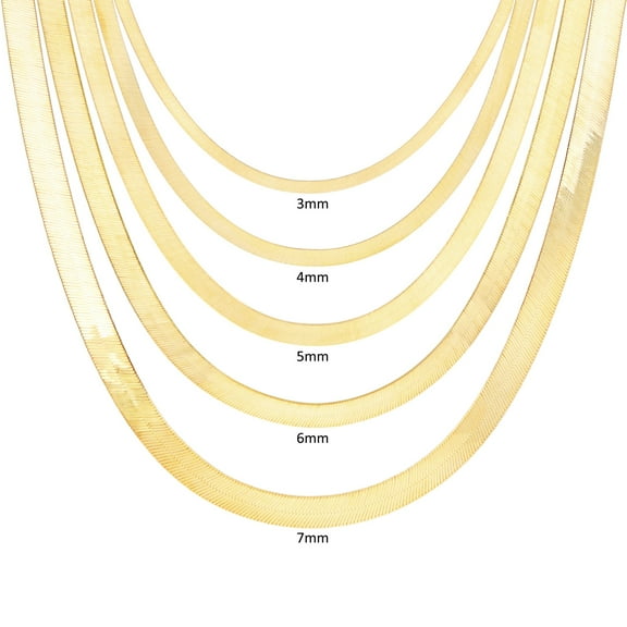 Nuragold 14K Real Yellow Gold Solid Herringbone Flexible Chain Necklace 14"-24" (3mm-7mm) Italian Jewelry for Men & Women