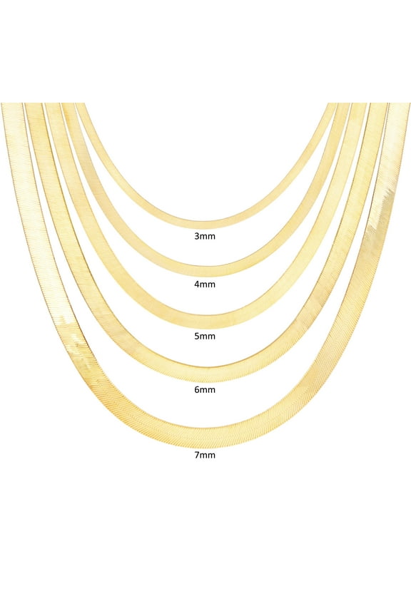 14K Real Yellow Gold Solid Herringbone Flexible Chain Necklace 14"-24" (3mm-7mm) Italian Jewelry for Men & Women