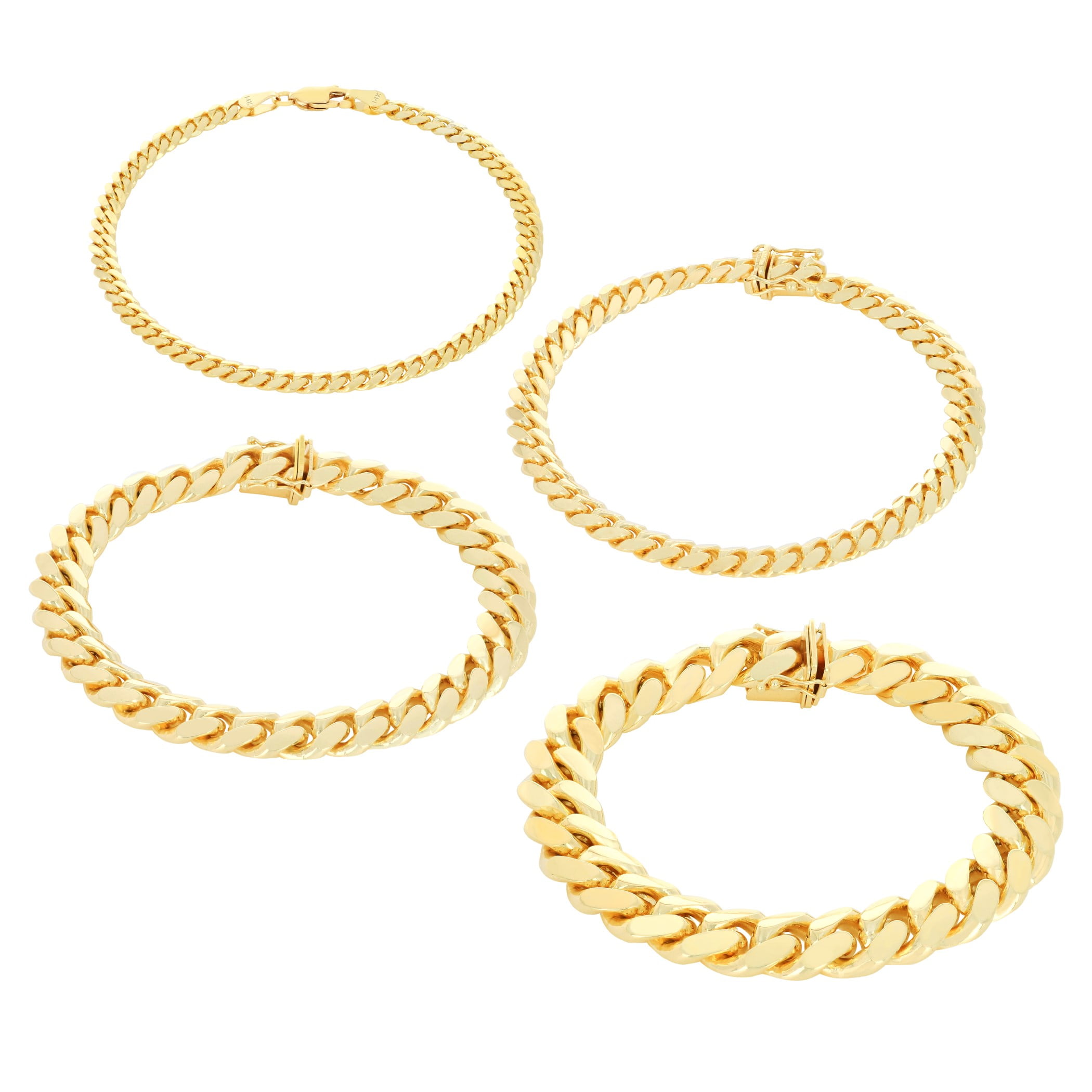 Nuragold 14K Real Yellow Gold Solid Miami Cuban Link Chain Bracelet 7"-9" (2.7mm-11mm) Italian Jewelry for Men & Women