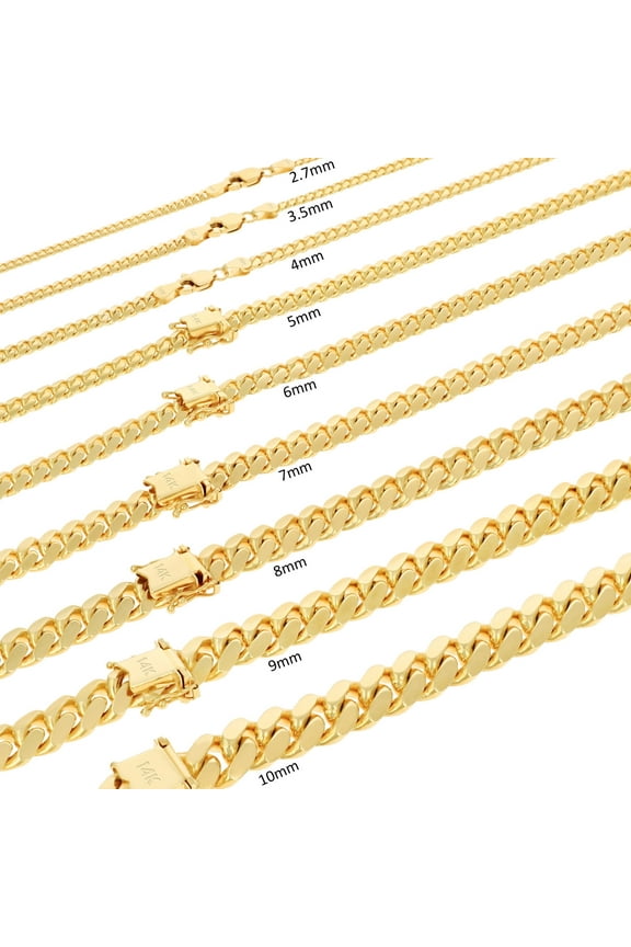 14K Real Yellow Gold Solid Miami Cuban Link Chain Necklace 16"-30" (2.7mm-11mm) Italian Jewelry for Men & Women