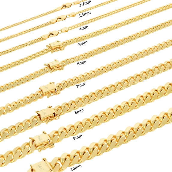 Nuragold 14K Real Yellow Gold Solid Miami Cuban Link Chain Necklace 16"-30" (2.7mm-11mm) Italian Jewelry for Men & Women