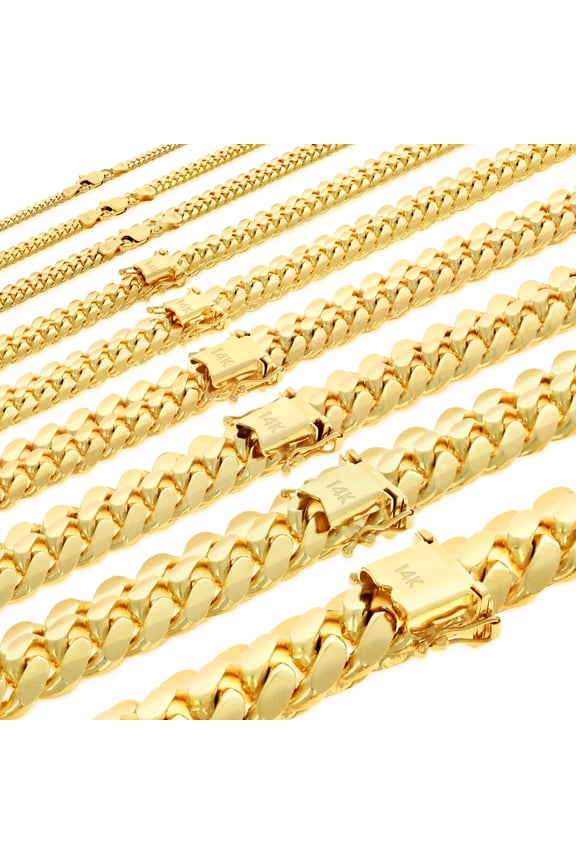 14K Real Yellow Gold Solid Miami Cuban Link Chain Necklace 16"-30" (2.7mm-11mm) Italian Jewelry for Men & Women