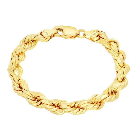 Nuragold 14K Real Yellow Gold Solid Rope Diamond Cut Chain Bracelet 7"-9" (1.5mm-10mm) Italian Jewelry for Men & Women