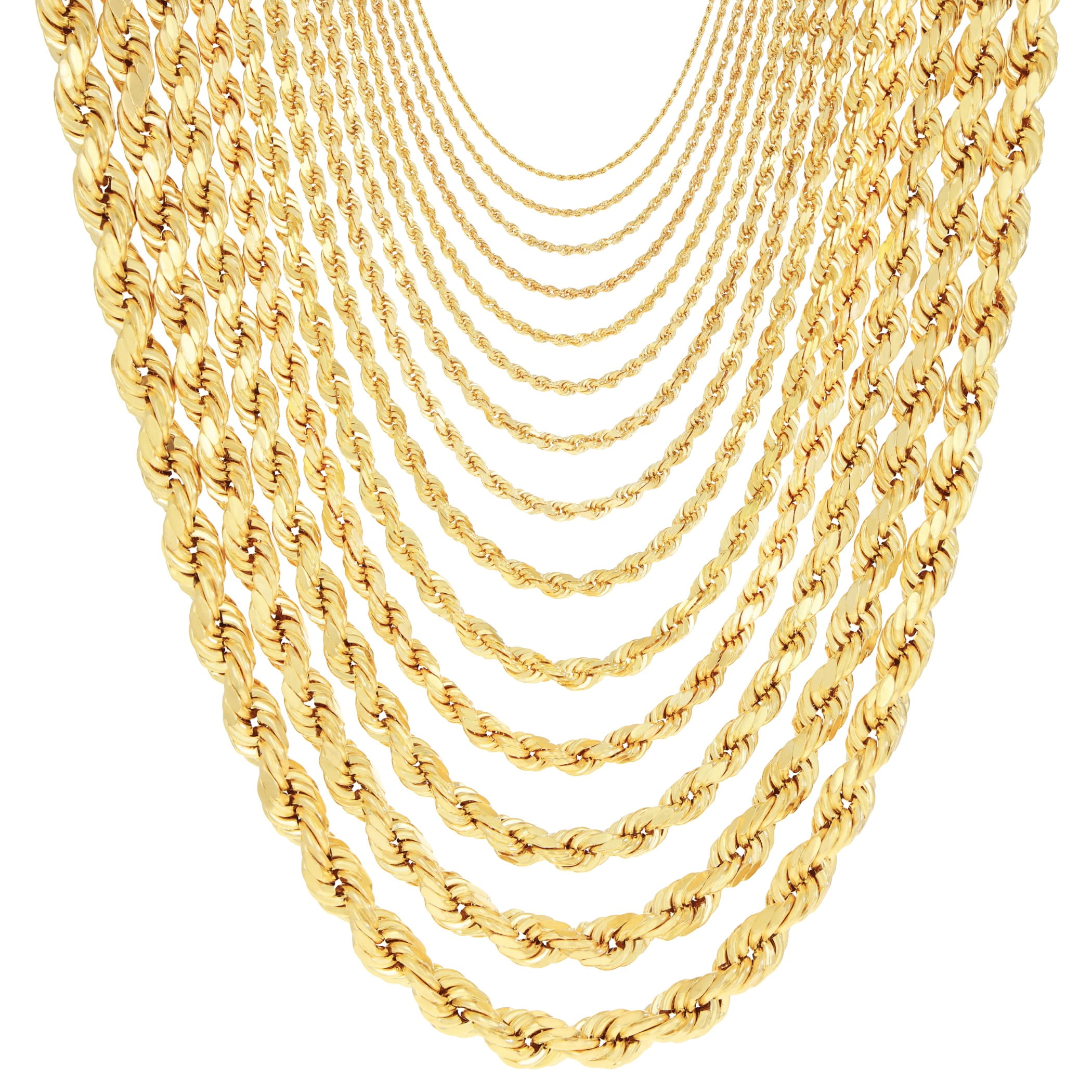 Nuragold 14K Real Yellow Gold Solid Rope Diamond Cut Chain Necklace 16"-30" (1mm-10mm) Italian Jewelry for Men & Women