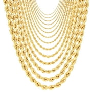 NURAGOLD 14K Real Yellow Gold Solid Rope Diamond Cut Chain Necklace 16"-30" (1mm-10mm) Italian Jewelry for Men & Women