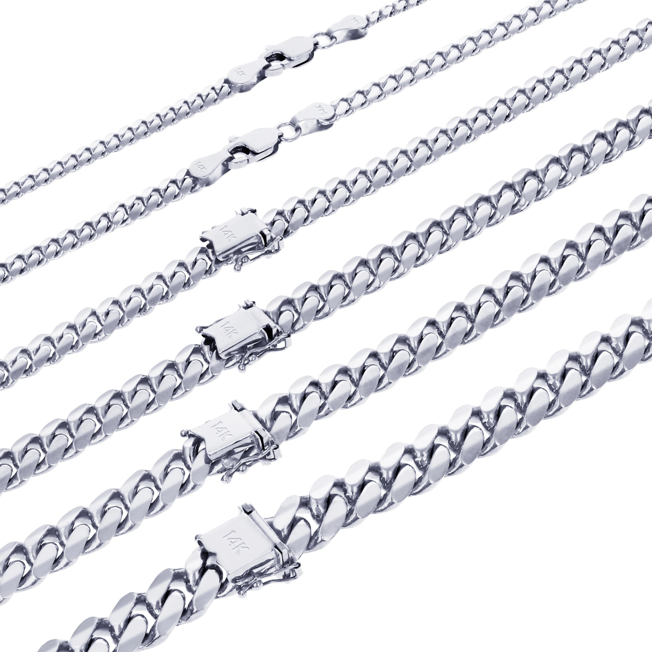 Nuragold 14K White Gold Solid Miami Cuban Link Chain Necklace / Lengths