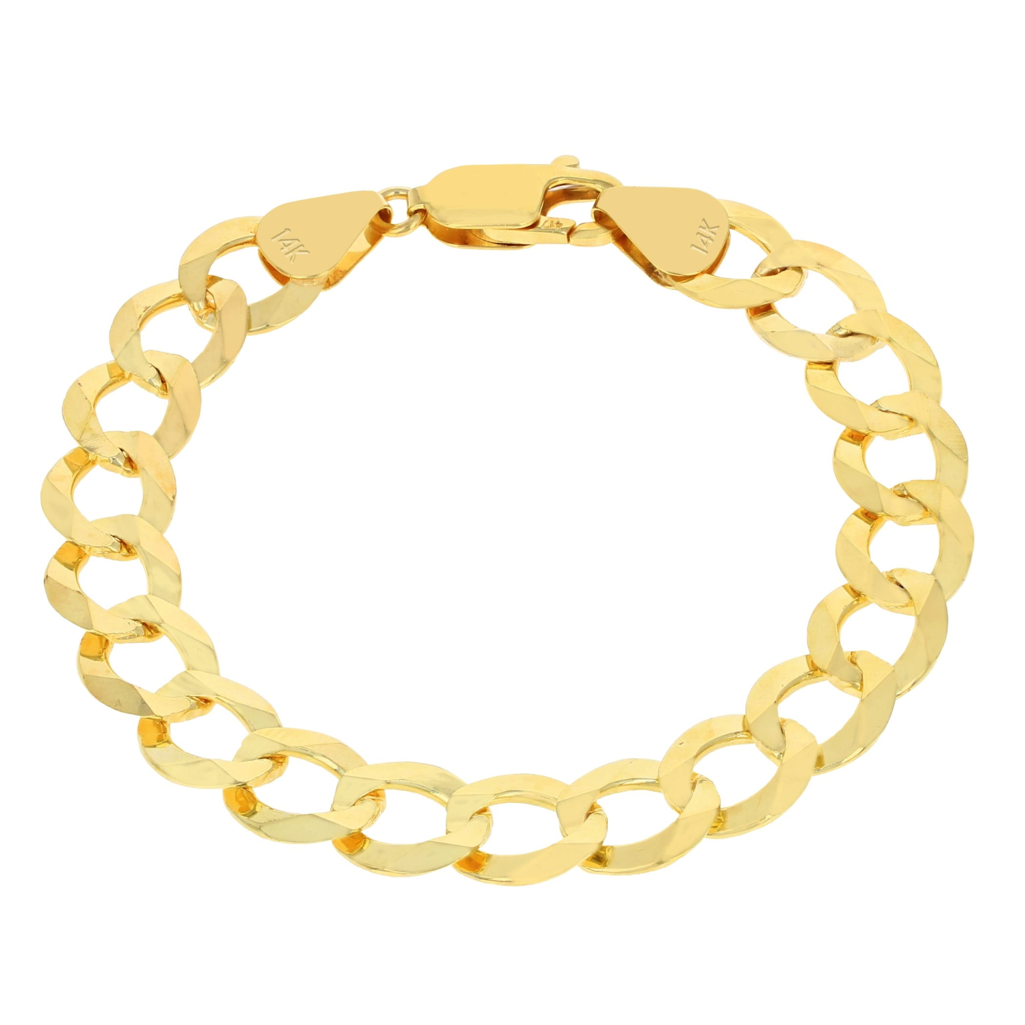 Nuragold 14K Yellow Gold Solid Curb Cuban Chain Bracelet / Lengths 7" 7