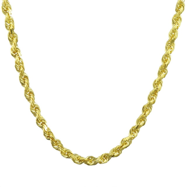 Nuragold 14K Yellow Gold Solid Rope Diamond Cut Chain Necklace
