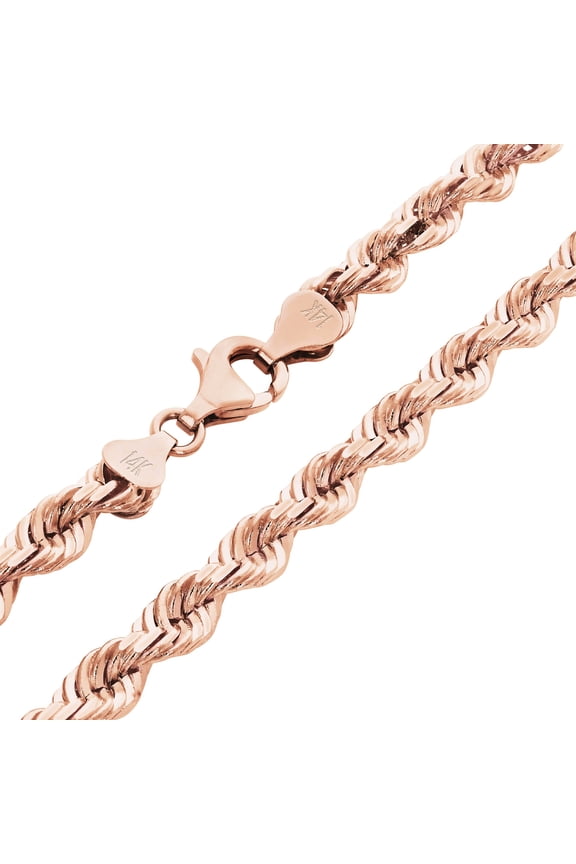 14k Real Rose Gold 6mm Rope Chain Diamond Cut Necklace (18"-30") Italian Jewelry for Men