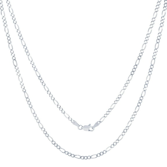 Nuragold 14k Real White Gold Solid Figaro Link 2.75mm Chain Necklace (16"-24") Italian Jewelry for Men & Women