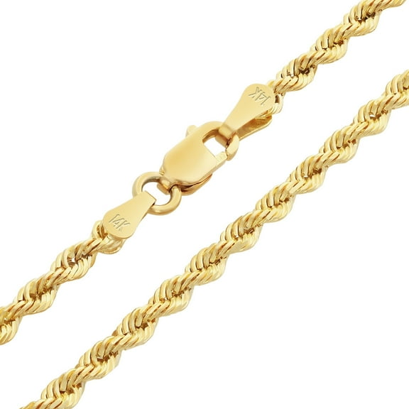 Nuragold 14k Real Yellow Gold 1.8mm Rope Chain Diamond Cut Necklace (16"-24") Italian Jewelry for Men & Women