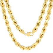NURAGOLD 14k Real Yellow Gold 10mm Solid Rope Chain Diamond Cut Necklace (20"-30") Italian Jewelry for Men