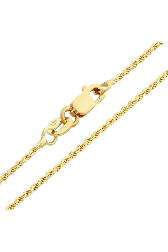 14k Real Yellow Gold 1mm Solid Rope Chain Diamond Cut Necklace (16"-30") Italian Jewelry for Men & Women