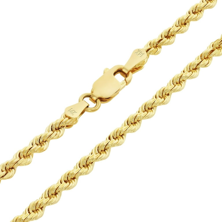 Nuragold 14k Real Yellow Gold 2mm Rope Chain Diamond Cut Necklace