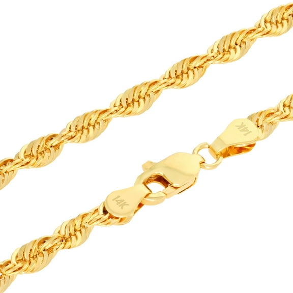 Nuragold 14k Real Yellow Gold 3.5mm Rope Chain Diamond Cut Lightweight Necklace (16"-30") Italian Jewelry for Men & Women