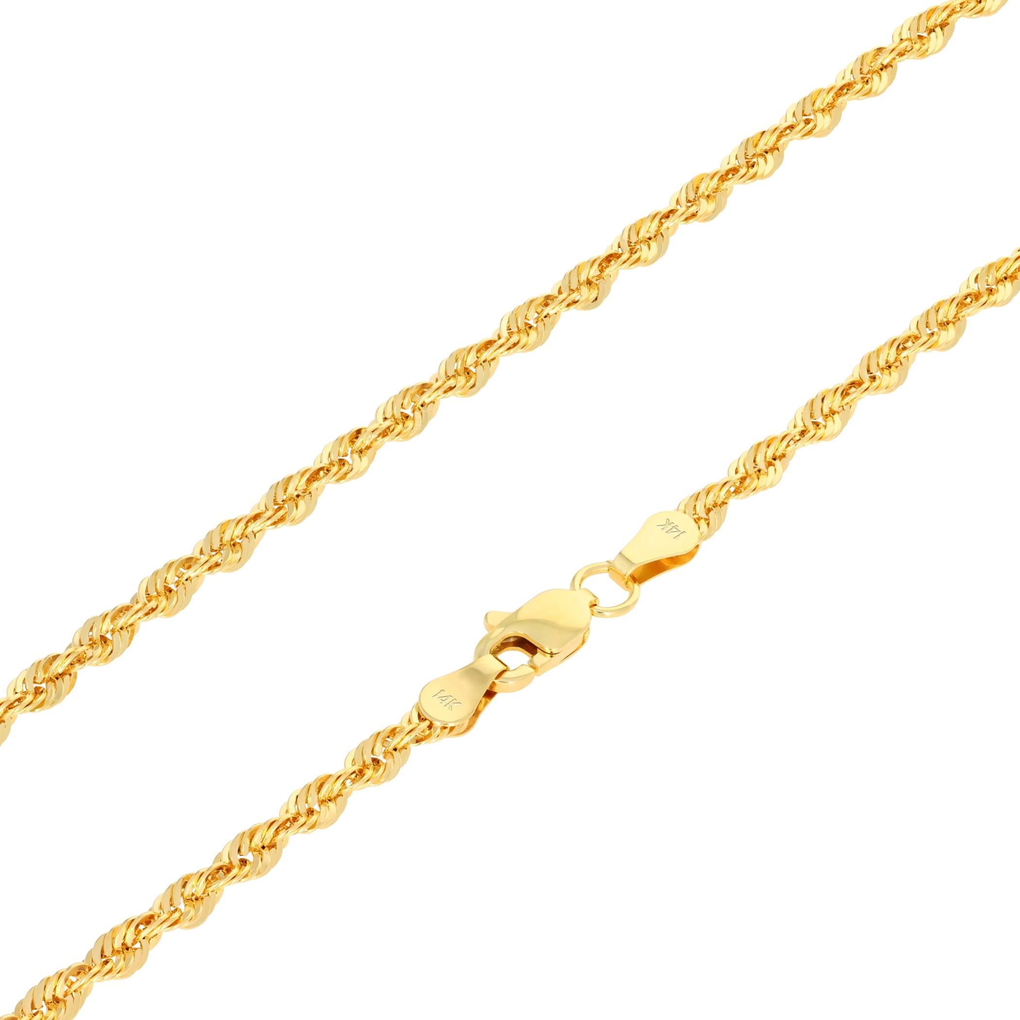 Nuragold 14k Real Yellow Gold 3mm Rope Chain Diamond Cut Lightweight ...