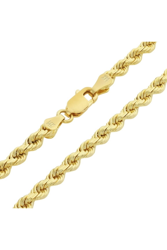 14k Real Yellow Gold 3mm Rope Chain Diamond Cut Necklace (16"-30") Italian Jewelry for Men & Women