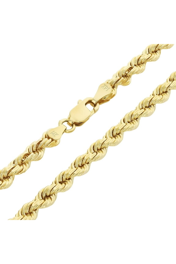 14k Real Yellow Gold 4mm Solid Rope Chain Diamond Cut Necklace (18"-30") Italian Jewelry for Men